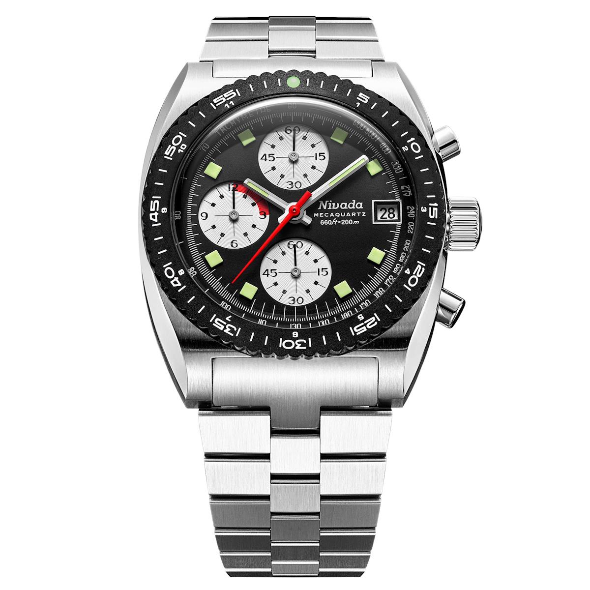 Nivada Grenchen Autochron Orange - ETA Valjoux 7750 Automatic - Black Racing Strap