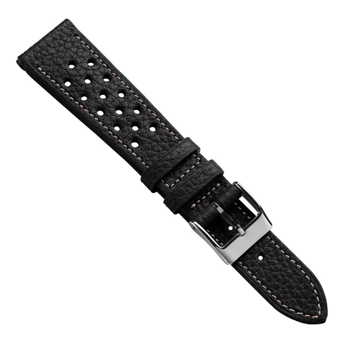 Ashdown Togo Leather Racing Watch Strap - Black / Beige