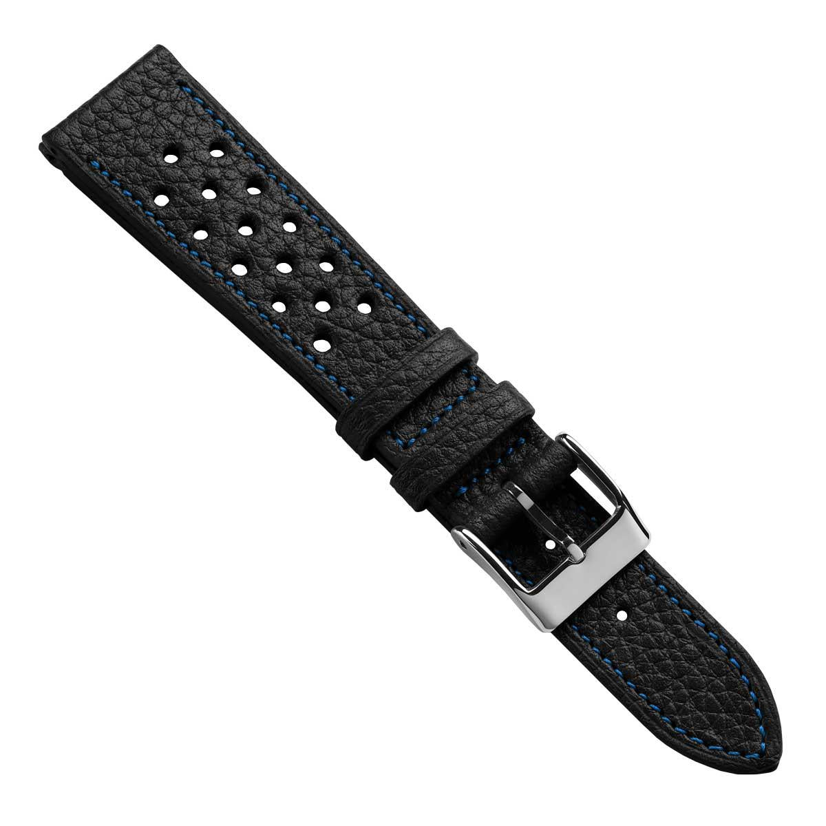 Ashdown Togo Leather Racing Watch Strap - Black / Blue