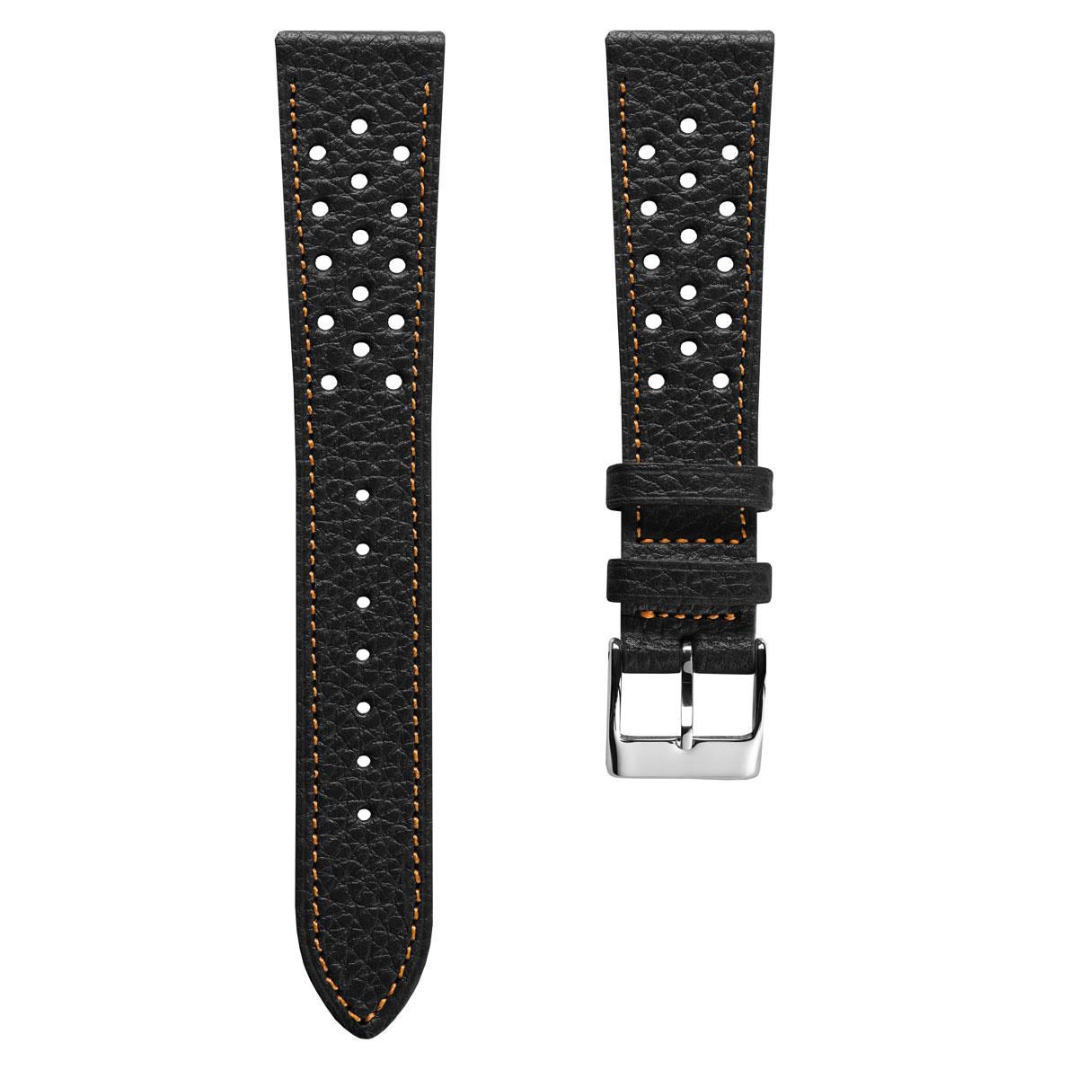 Ashdown Togo Leather Racing Watch Strap - Black / Orange