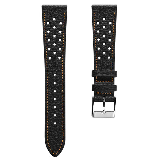 Ashdown Togo Leather Racing Watch Strap - Black / Orange
