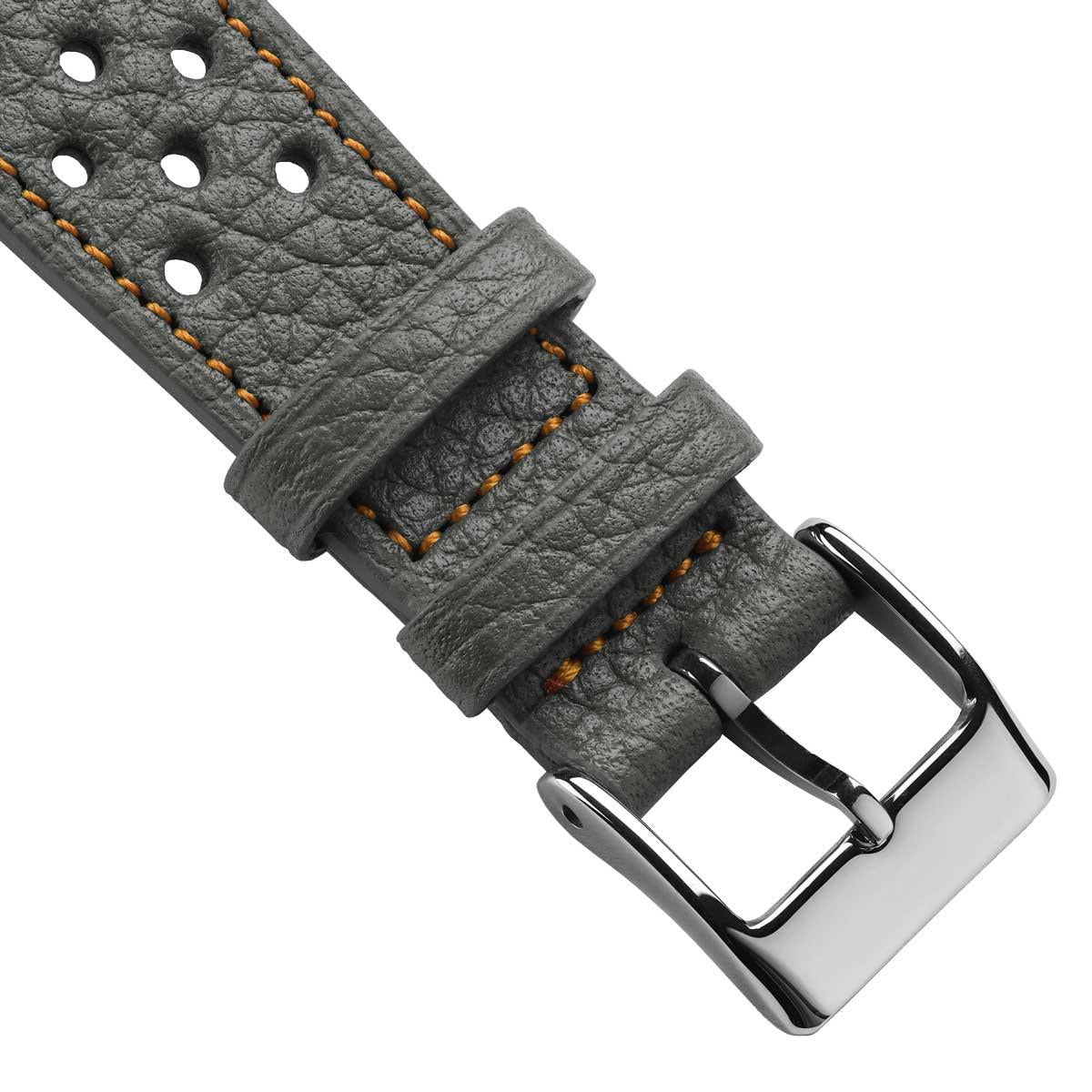 Ashdown Togo Leather Racing Watch Strap - Grey / Orange