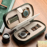 WatchGecko Dual Travel Watch Case - Green / Beige