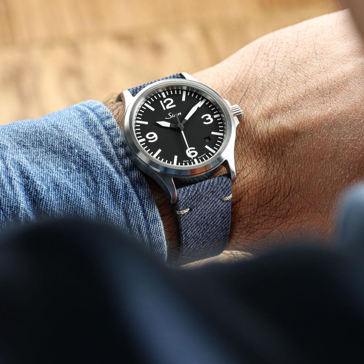 Arbour V-Stitch Denim Design Genuine Leather Watch Strap Navy