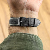 Lerano Tuscan Padded Leather Watch Strap - Black