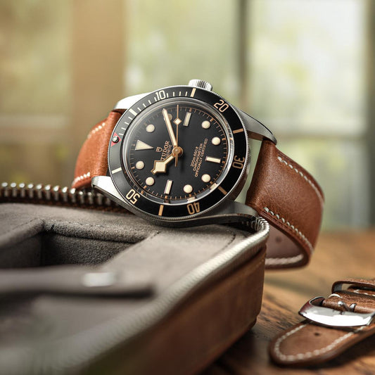 Lerano Tuscan Padded Leather Watch Strap  - Cognac on Tudor Black Bay 58
