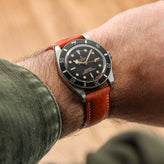 Lerano Tuscan Padded Leather Watch Strap - Rust on Tudor Black Bay 58