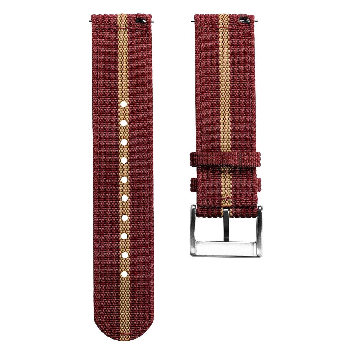RidgeFlex Two-Piece Military Nylon Watch Strap - Burgundy / Beige