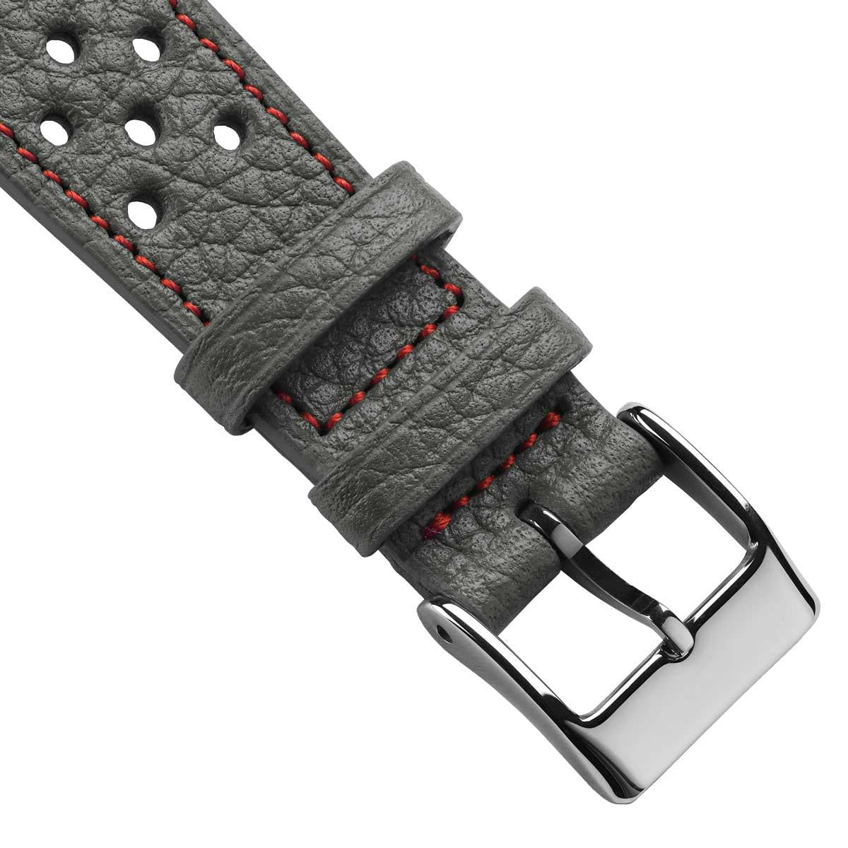 Ashdown Togo Leather Racing Watch Strap - Grey / Red