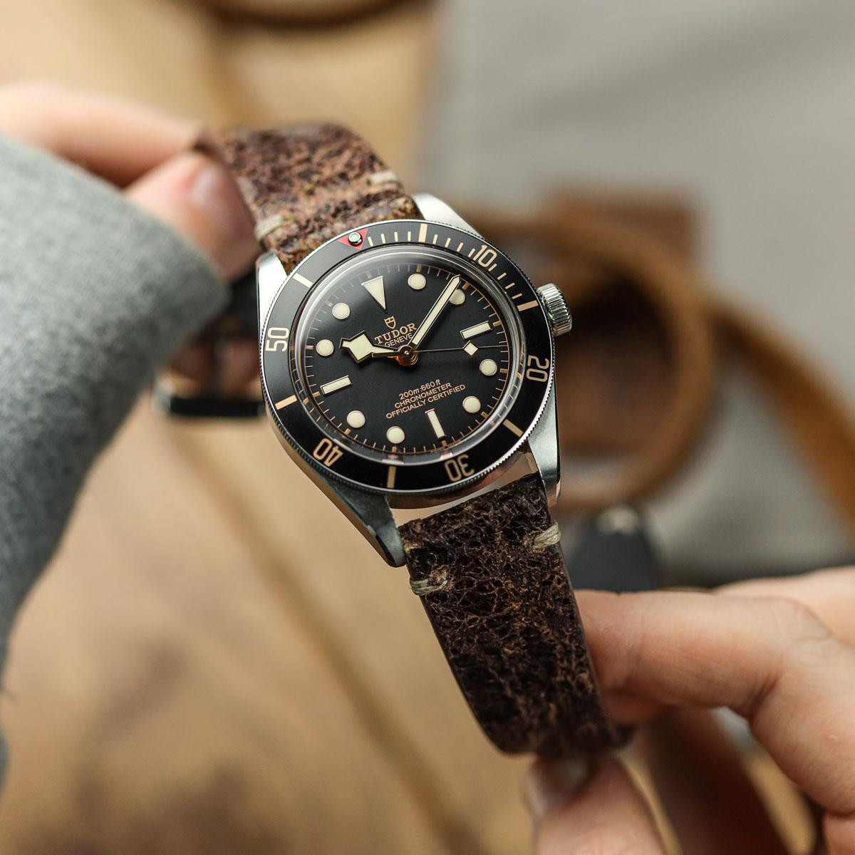 Dexter Cracked Finish Leather Watch Strap Gloss Mahogany