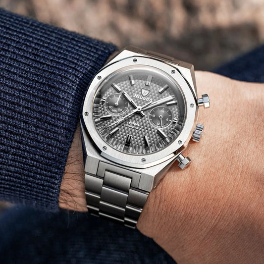 Nivada Grenchen F77 SST Chrono Mecaquartz Grey MK2 - 38mm - Flat Links Bracelet