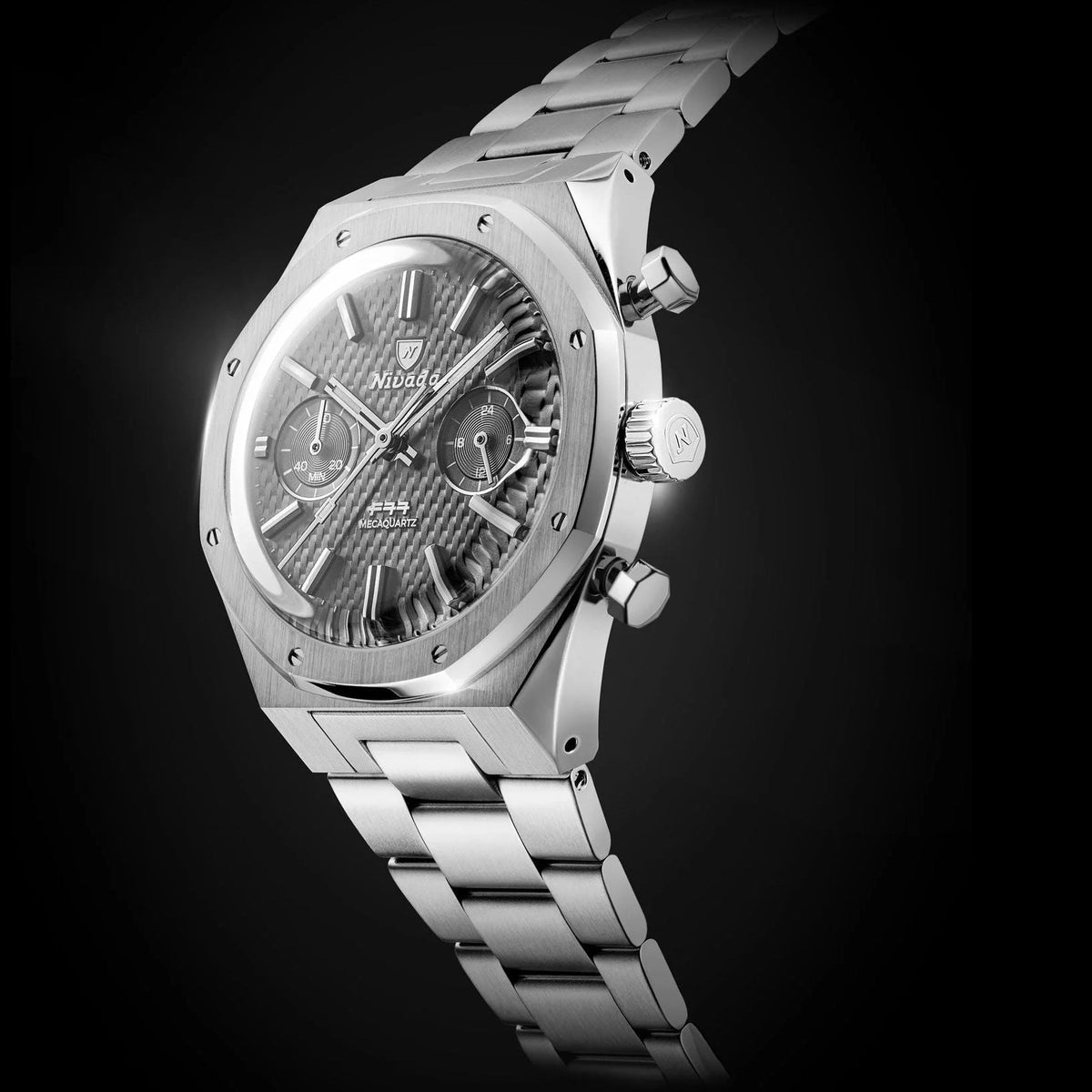 Nivada Grenchen F77 SST Chrono Mecaquartz Grey MK2 - 38mm - Flat
