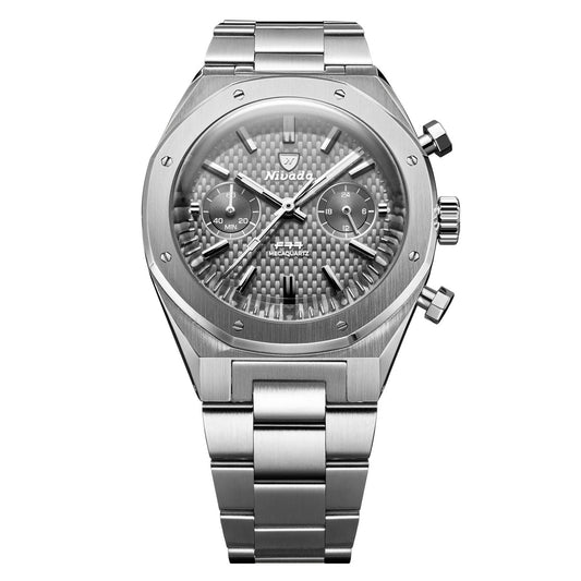 Nivada Grenchen F77 SST Chrono Mecaquartz Grey MK2 - 38mm - Flat Links Bracelet