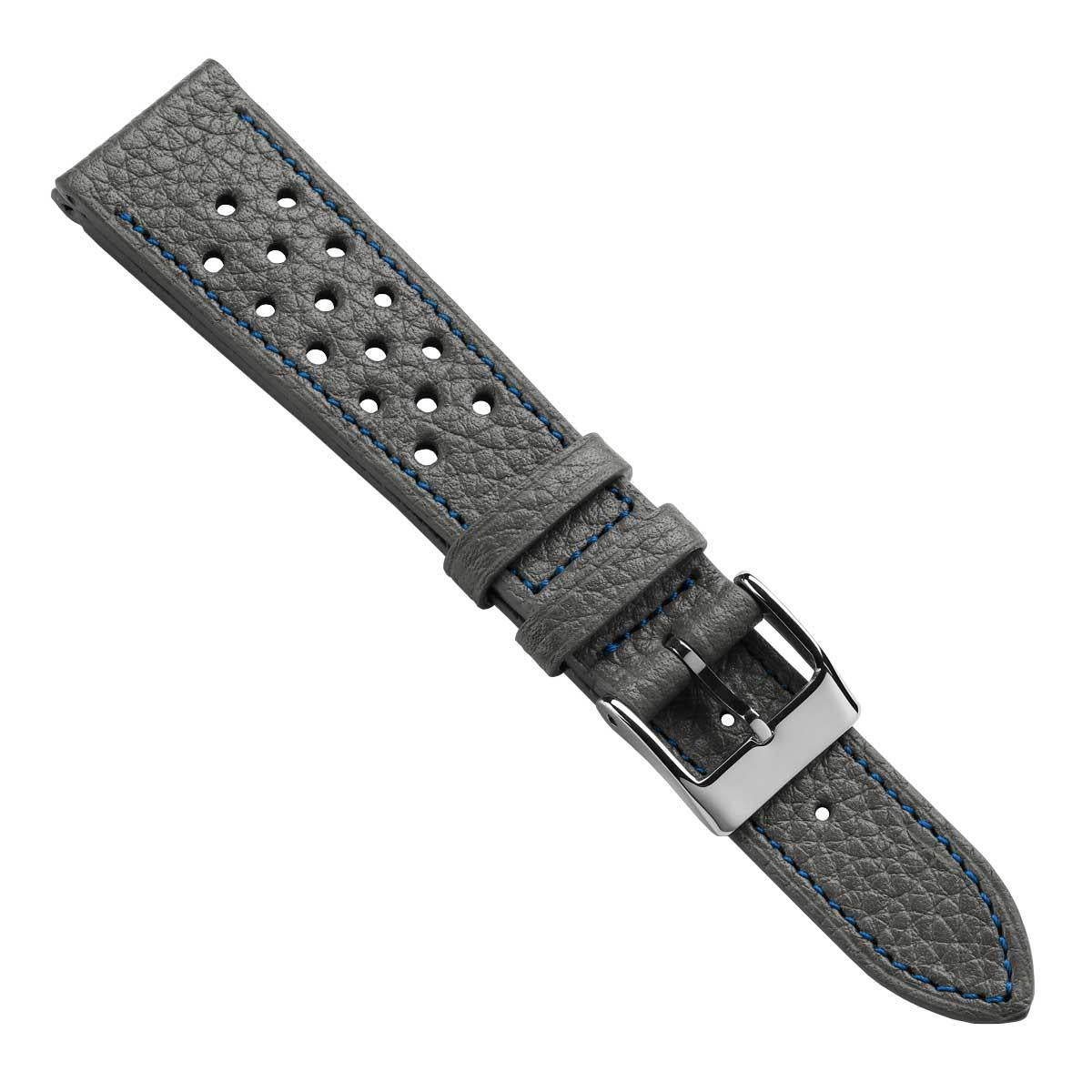 Ashdown Togo Leather Racing Watch Strap - Grey / Blue