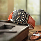 Lerano Tuscan Padded Leather Watch Strap - Rust on Tudor Black Bay 58