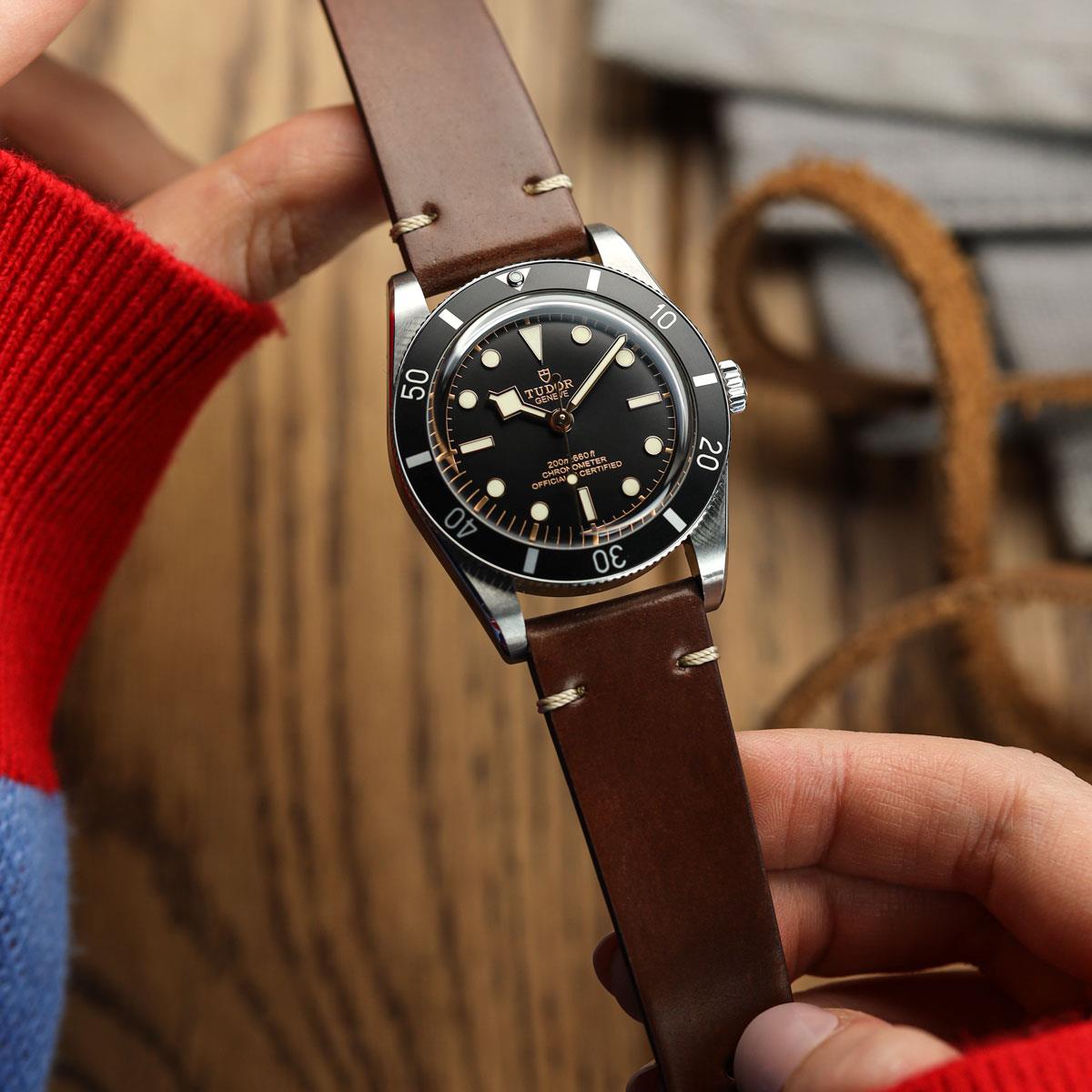 Shell Texture Watch Cromford Horween Shell Cordovan Leather Watch Strap - Dark Brown ...