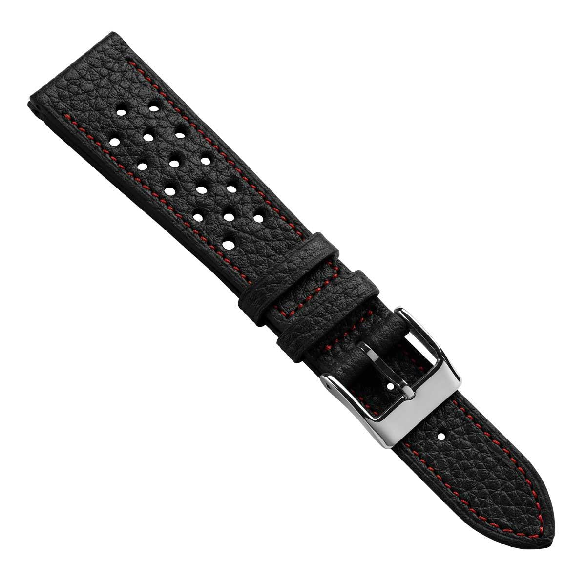 Ashdown Togo Leather Racing Watch Strap - Black / Red