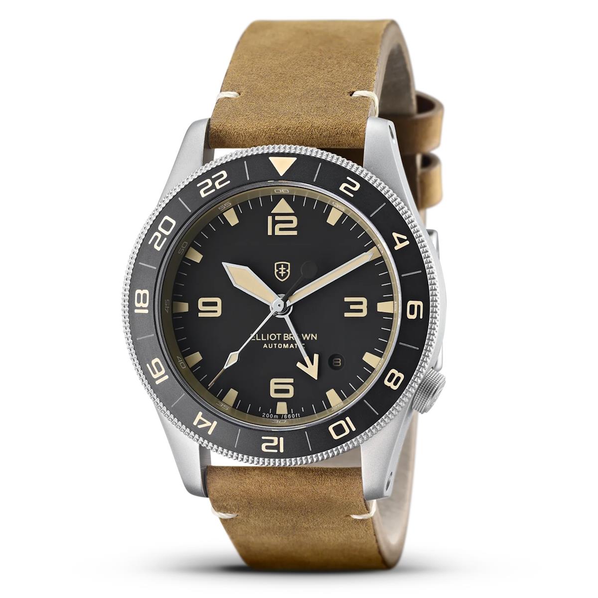 Elliot Brown Holton GMT Automatic - Sandblasted Case, Black Dial, Leather Strap