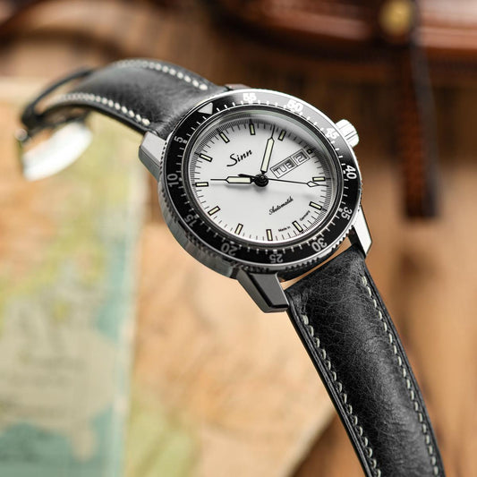 Lerano Tuscan Padded Leather Watch Strap - Black on Sinn 104