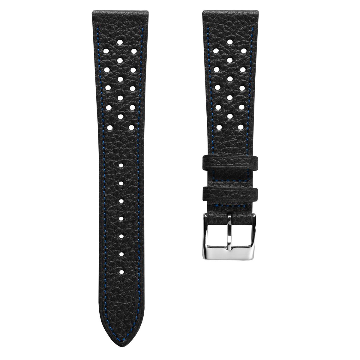 Ashdown Togo Leather Racing Watch Strap - Black / Blue