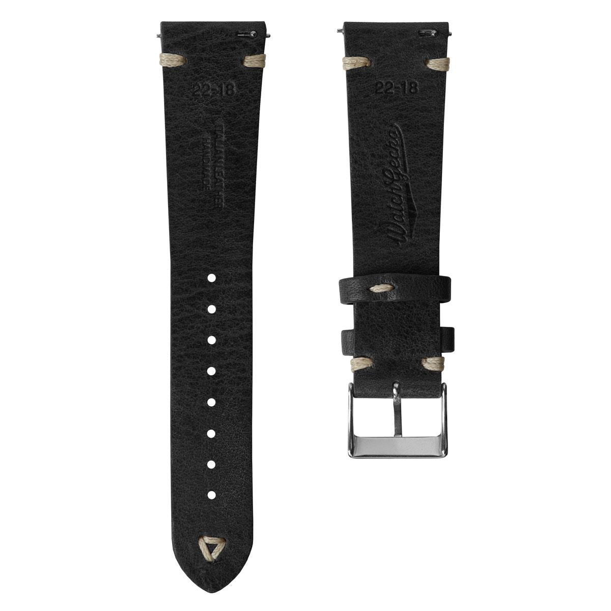 Classic Simple Handmade Italian Leather Watch Strap - Black