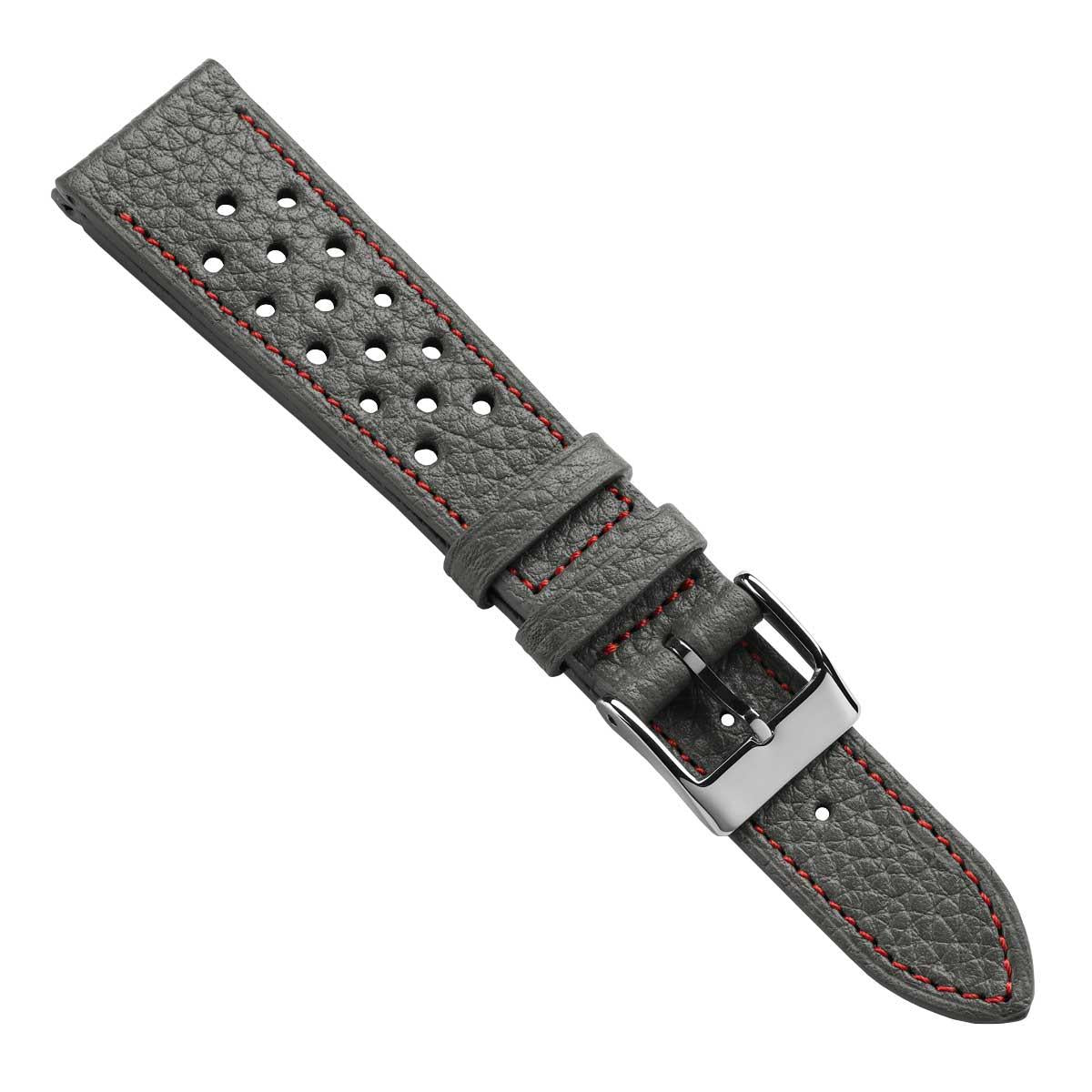 Ashdown Togo Leather Racing Watch Strap - Grey / Red
