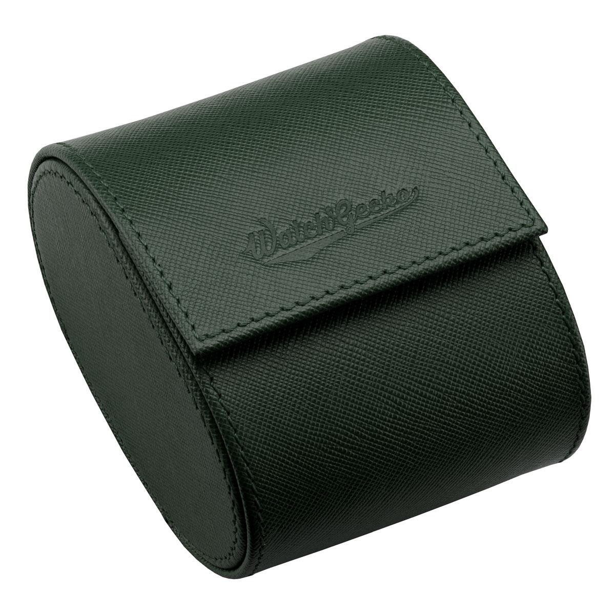 WatchGecko Single Leather Watch Case - Green / Beige