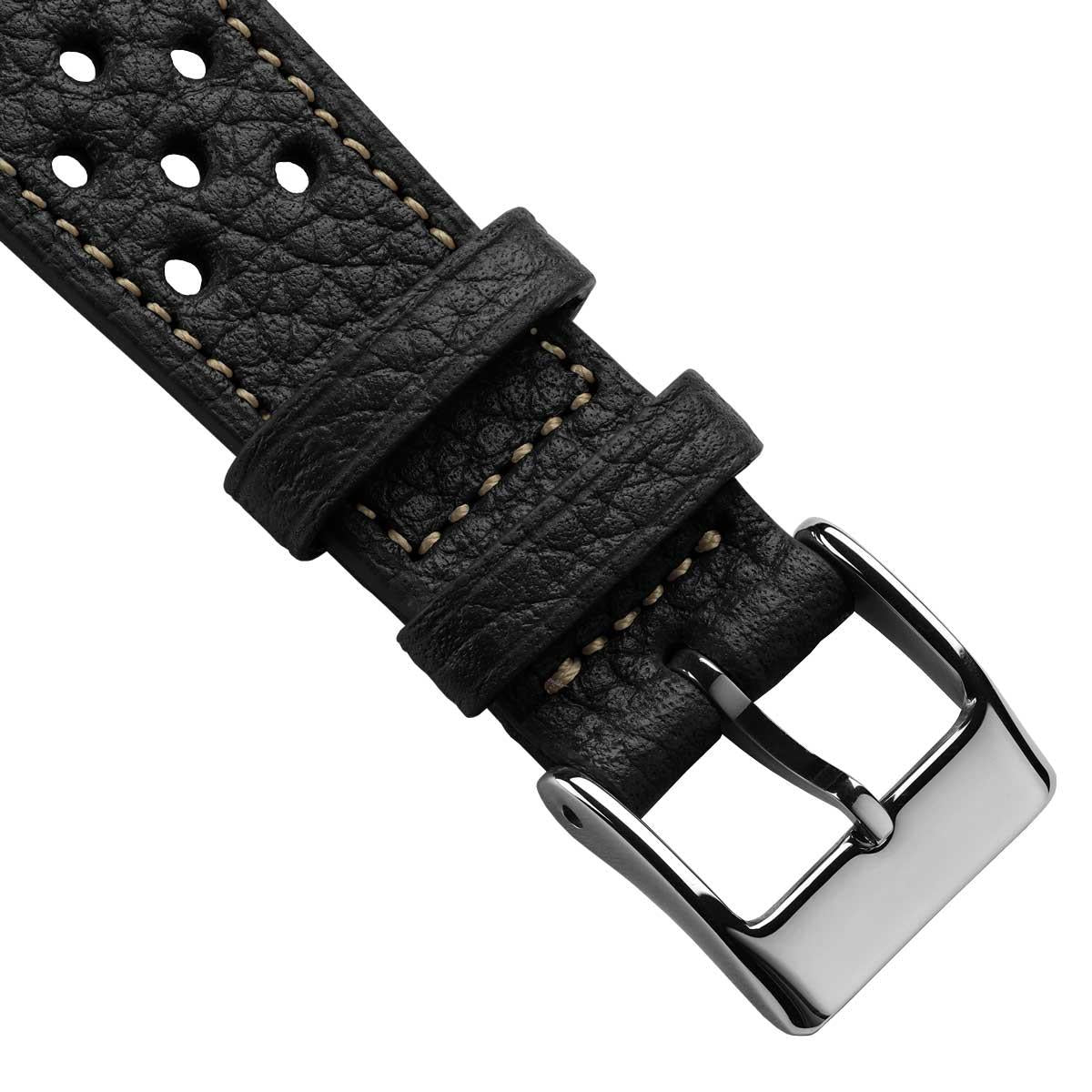 Ashdown Togo Leather Racing Watch Strap - Black / Beige