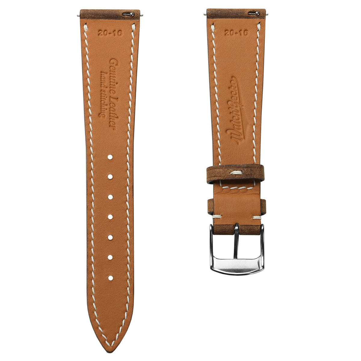 German Hand Stitched Crazy Horse Leather Watch Strap Light Brown WatchGecko