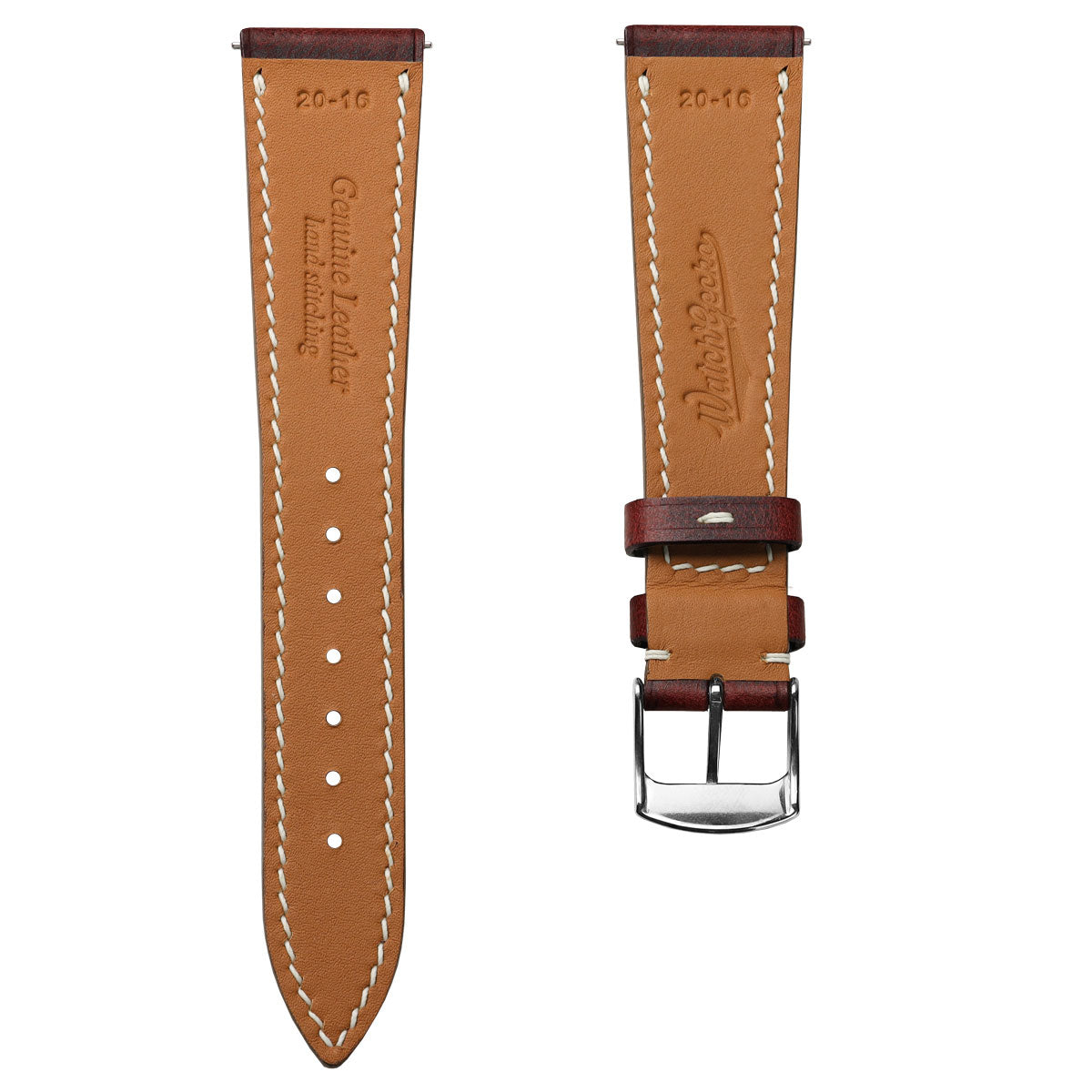 German Hand-Stitched Crazy Horse Leather Watch Strap Bordeaux