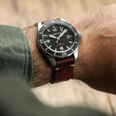 German V-Stitch Crazy Horse Leather Watch Strap - Bordeaux on Vertex