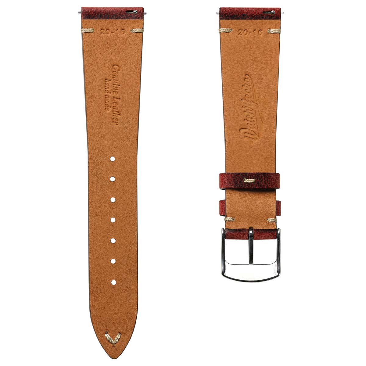 Crazy Horse V-Stitch Leather Watch Strap Crazy Horse Bordeaux