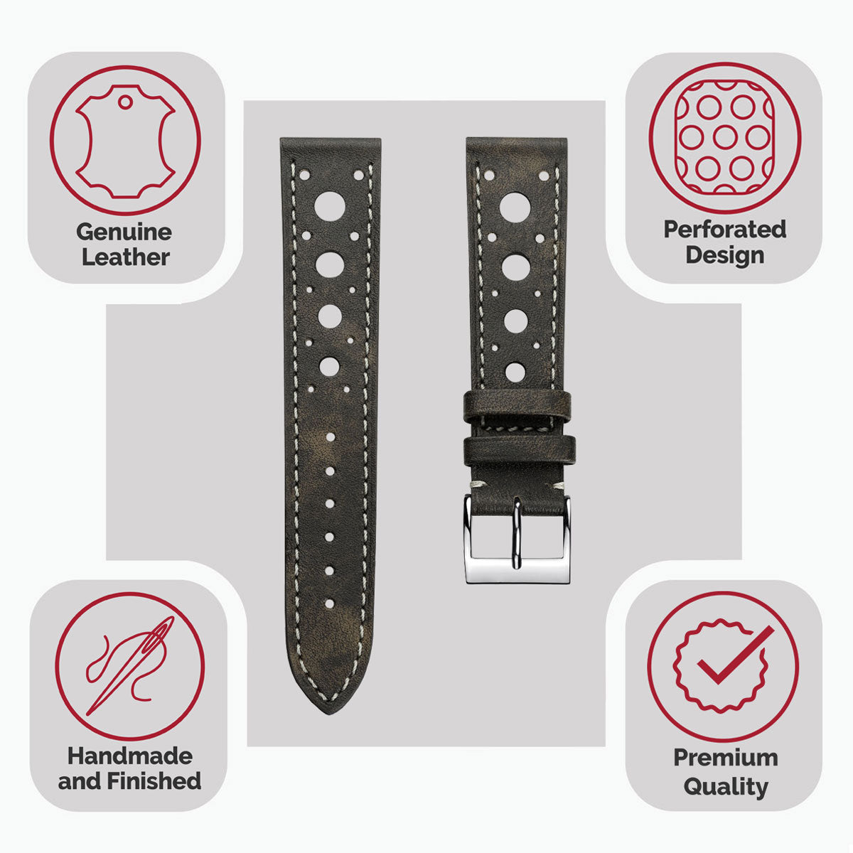 Boutsen Racing Handmade Leather Watch Strap - Mocca