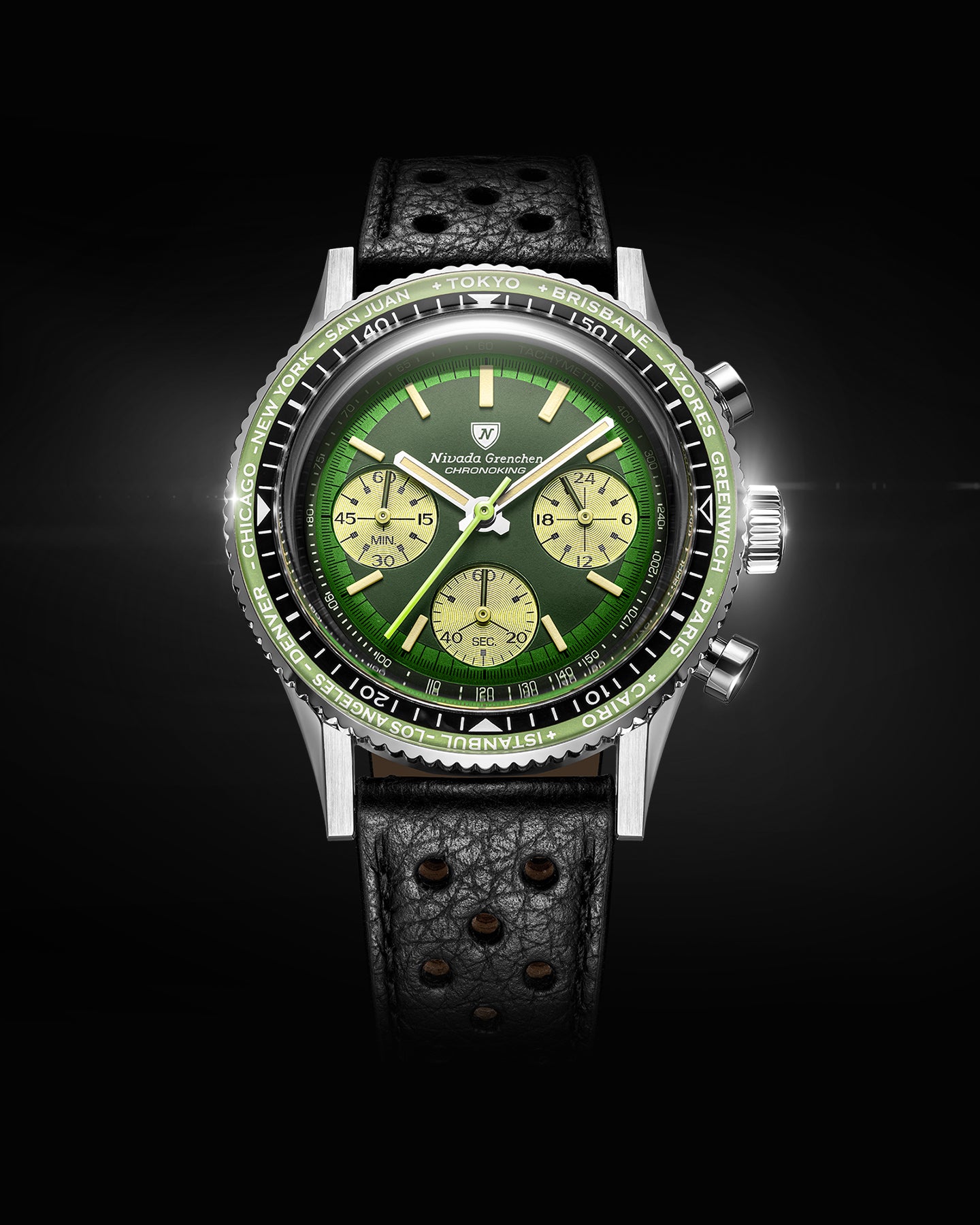 Nivada Grenchen Chronoking Racing II Green - Black Racing Strap