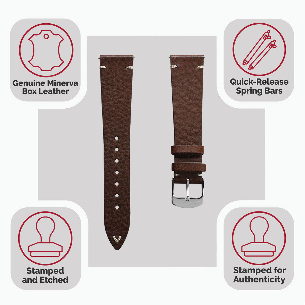 Finsbury Minerva Box Genuine Leather Watch Strap - Chocolate Brown