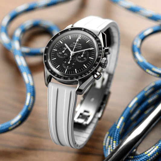 Radius CTS Rubber Watch Strap - Ice White on Omega Speedmaster