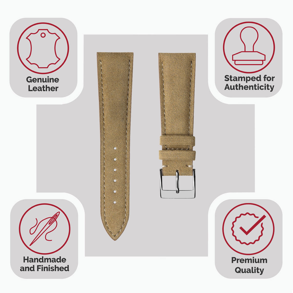 Laverton Padded Alcantara Handmade Watch Strap - Camel