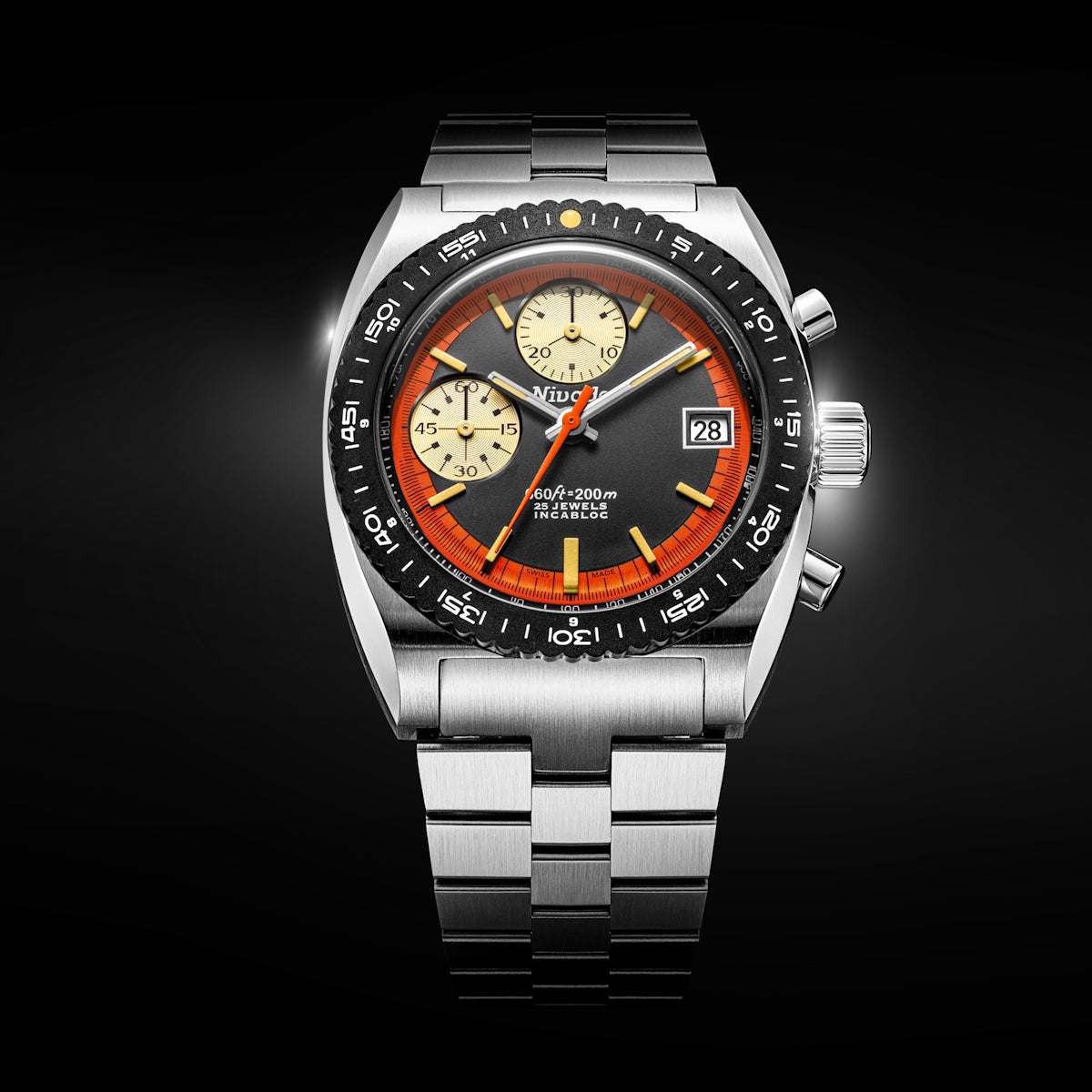 Nivada Grenchen Autochron Orange - ETA Valjoux 7750 Automatic - Bracelet