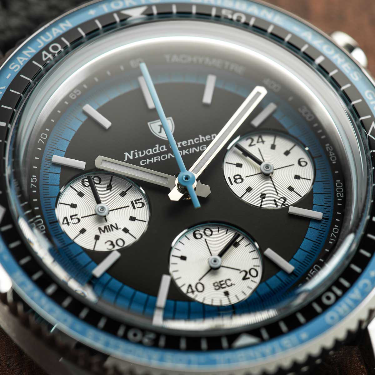 Nivada Grenchen Chronoking Racing II Blue - Black Racing Strap