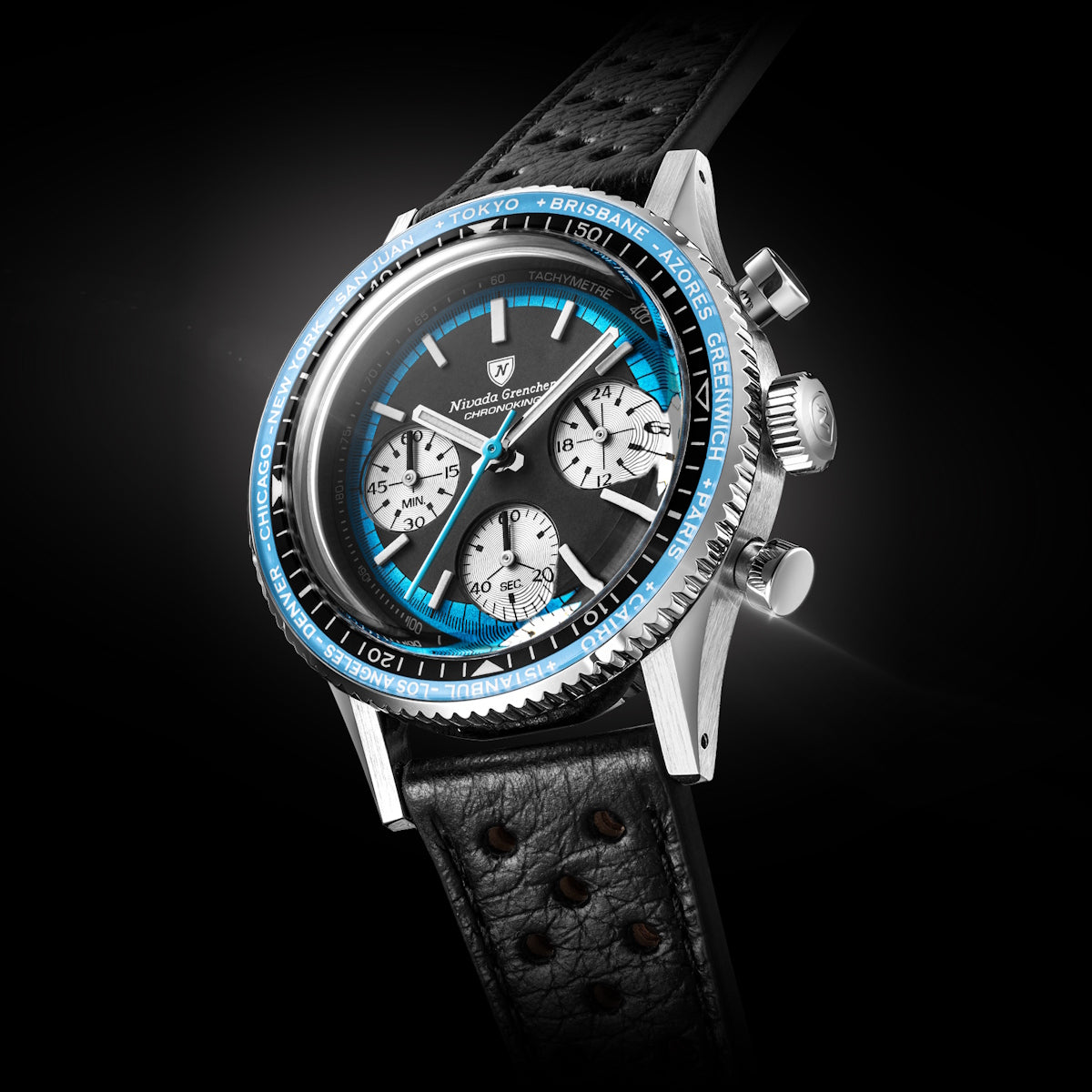 Nivada Grenchen Chronoking Racing II Blue - Black Racing Strap
