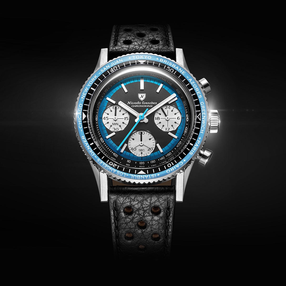 Nivada Grenchen Chronoking Racing II Blue - Black Racing Strap