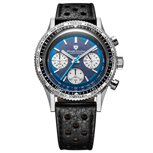 Nivada Grenchen Chronoking Racing II Blue Lagoon - Black Racing Strap