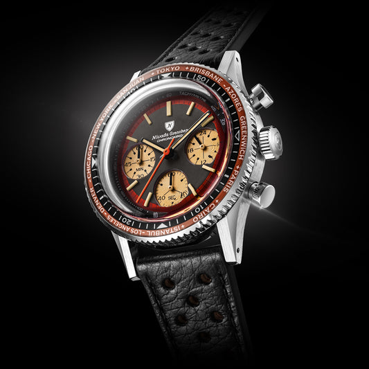 Nivada Grenchen Chronoking Racing II Black Amber - Black Racing Strap