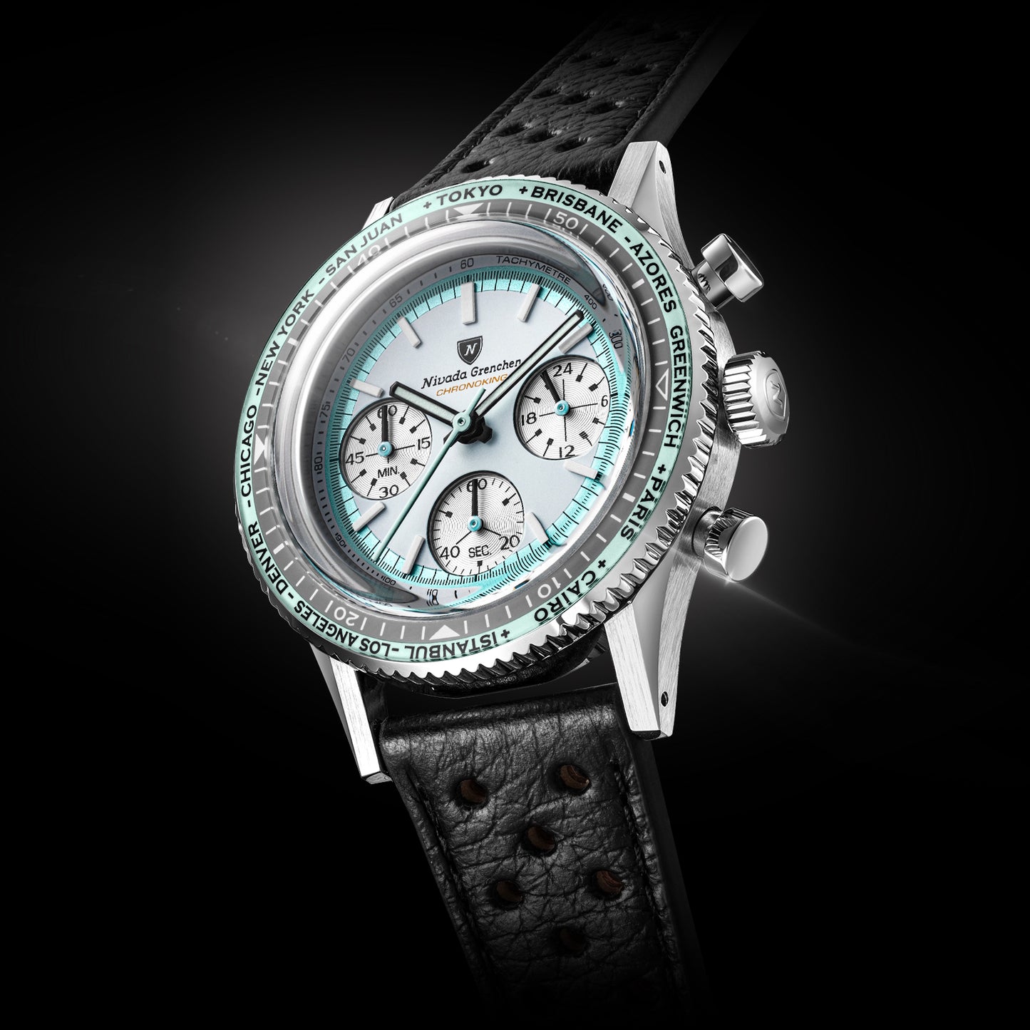 Nivada Grenchen Chronoking Racing II Grey - Black Racing Strap