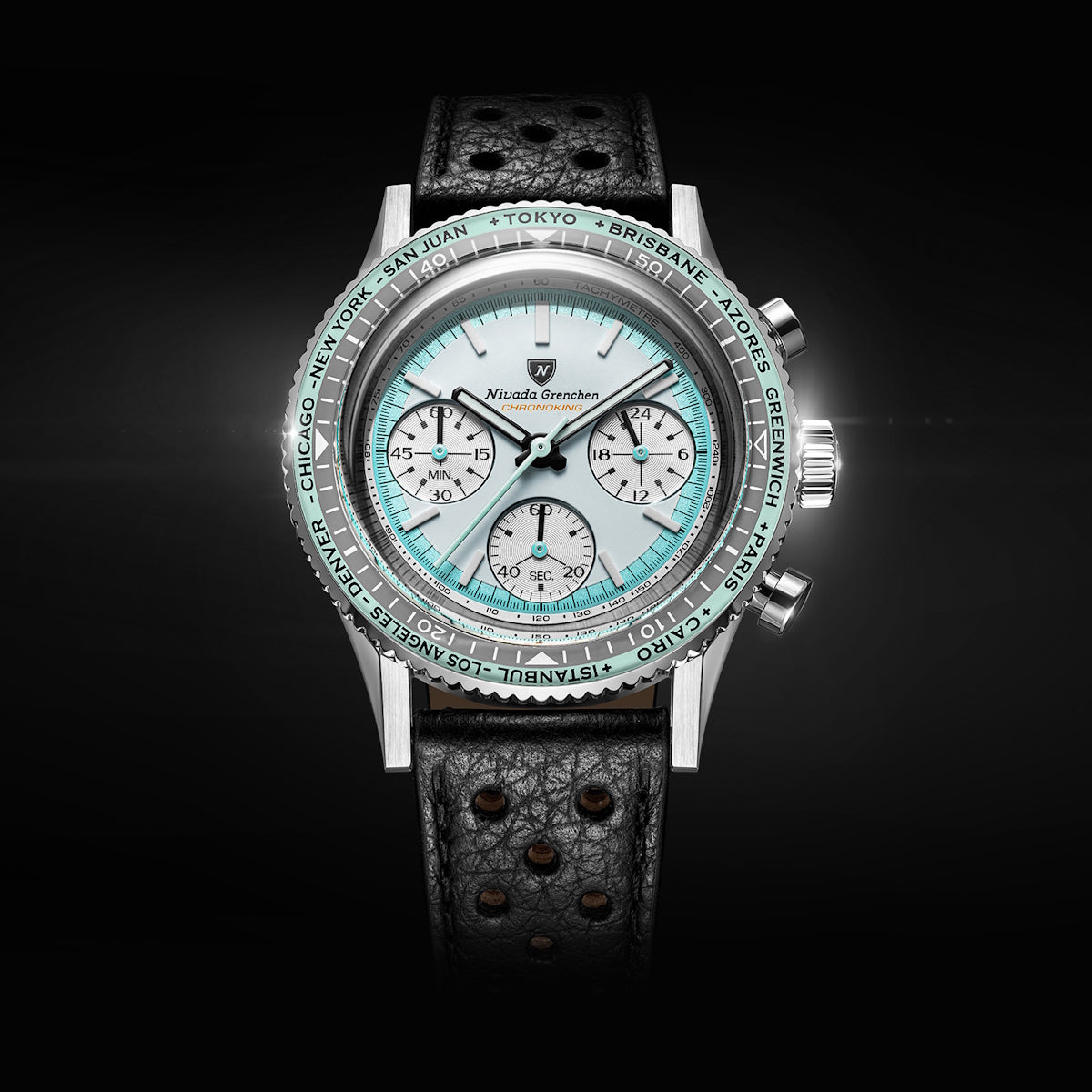 Nivada Grenchen Chronoking Racing II Grey - Black Racing Strap