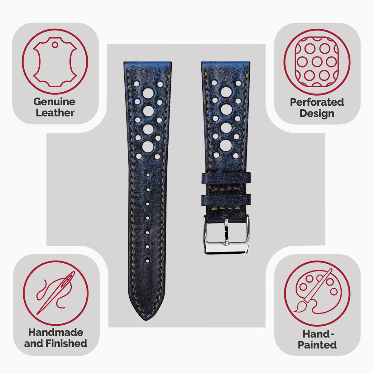 Radstock Racing Style Genuine Leather Watch Strap - Vintage