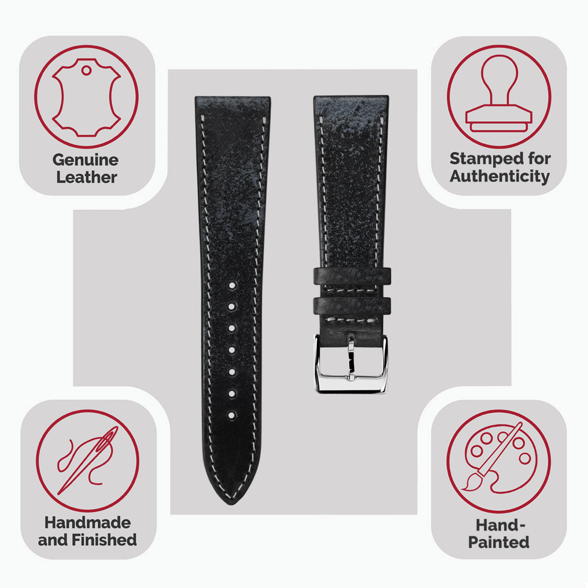 Radstock Vintage Genuine Leather Watch Strap - Vintage Black Radstock Vintage Genuine Leather Watch Strap - Vintage Black