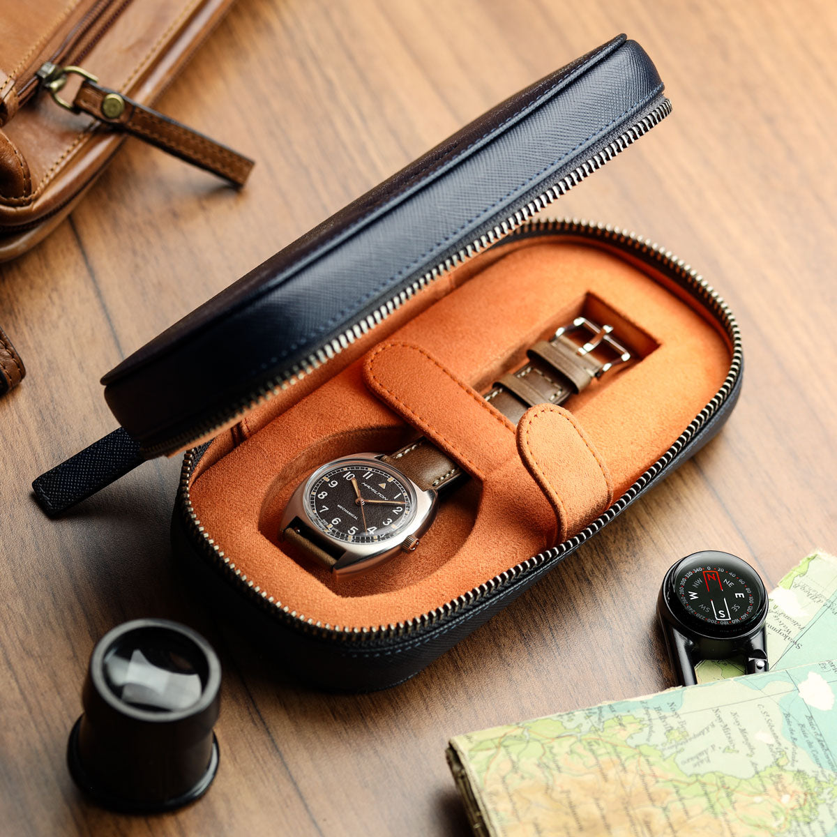 WatchGecko Dual Travel Watch Case - Green / Beige