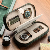 WatchGecko Dual Travel Watch Case - Green / Beige