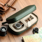 WatchGecko Dual Travel Watch Case - Green / Beige